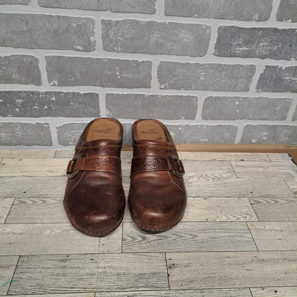 Dansko Womens Brown Leather Clogs Slip-On Comfort Shoes Size 39 (8.5)